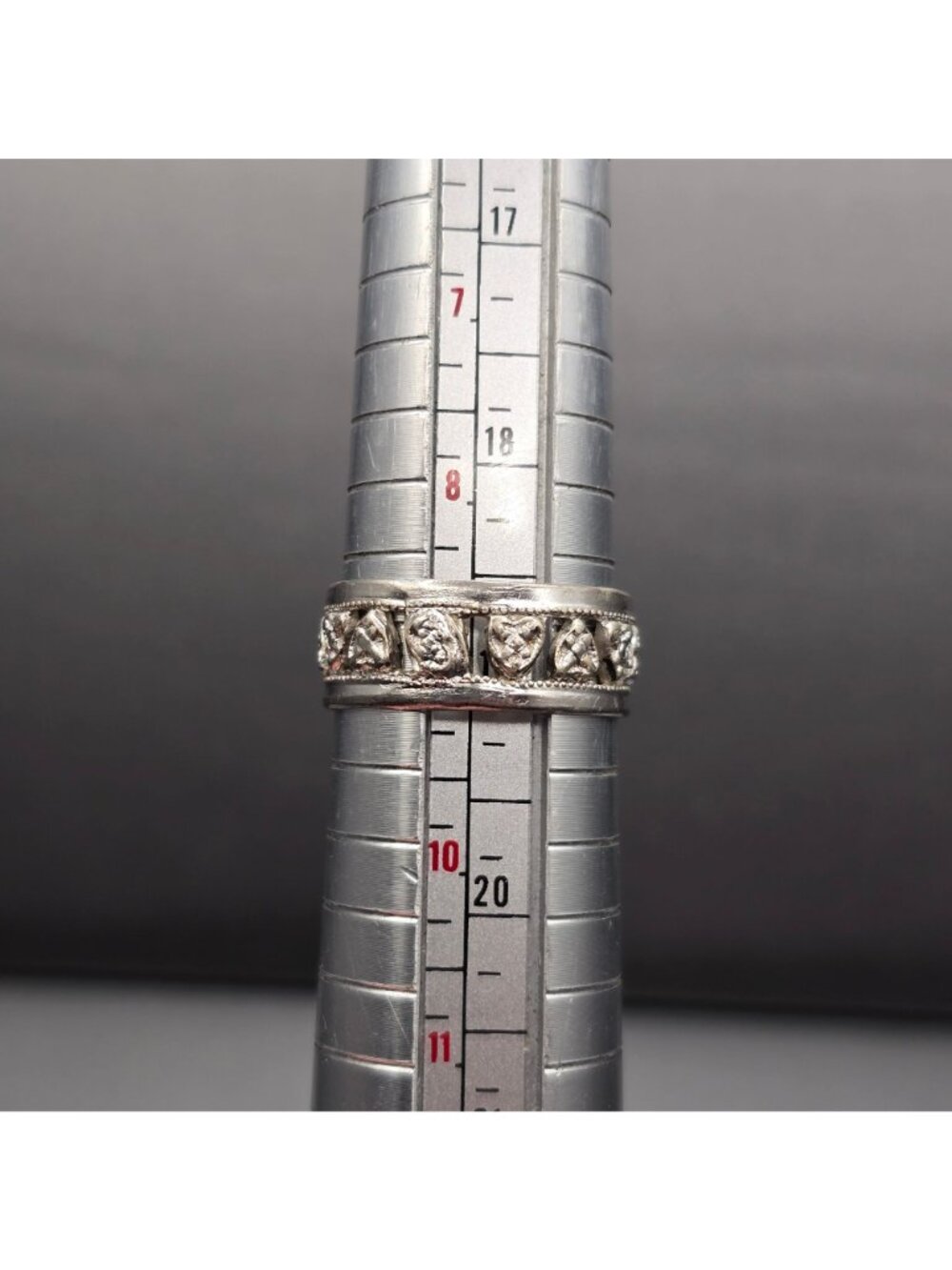 Vintage Sterling Silver Heart Band Ring Size 9 Filigree Cutout Band Signed FSDO - Picture 9 of 10